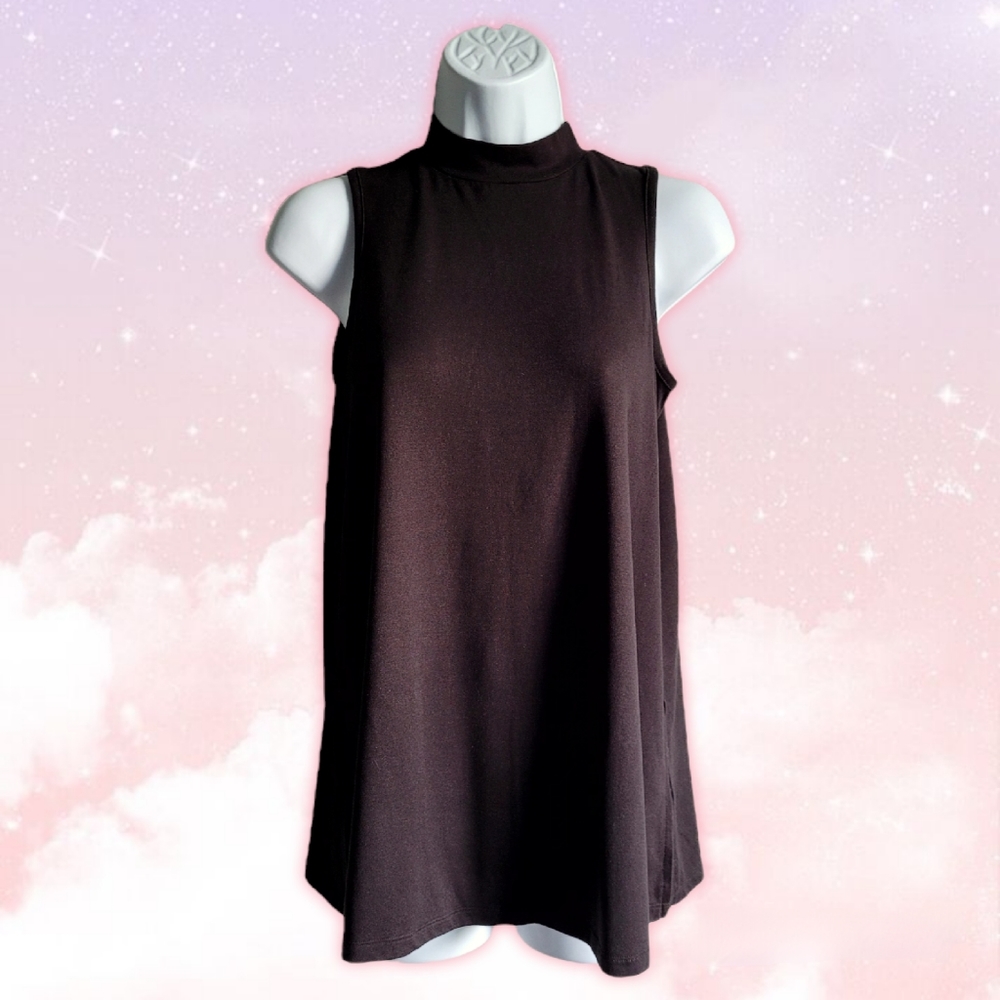 Black Flowy Sleeveless Mock Turtleneck